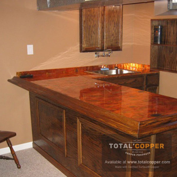 Flamed Copper Counter | Copper Backsplash | Copper Bar